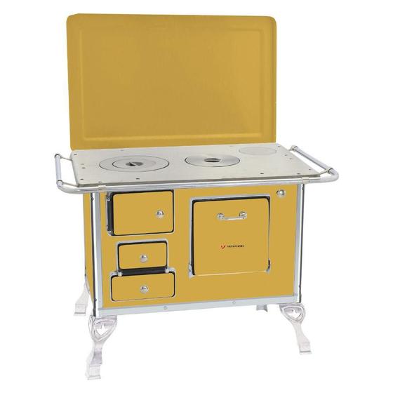 Fogão a Lenha Tradicional Venâncio 02 Amarelo com Tampa Menor preço em Fogão a Lenha Tradicional Venâncio 02 Amarelo com Tampa