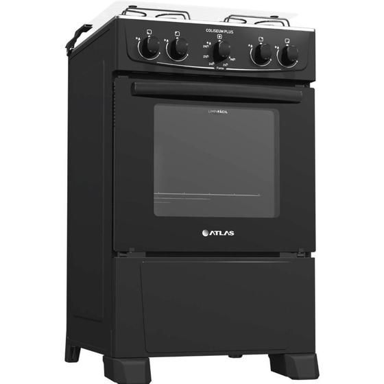 Fogão Atlas 4 bocas preto com forno limpa fácil Coliseum Plus - Forno 50L - Atlas Eletrodomésticos é ruim? Fogão Atlas 4 bocas preto com forno limpa fácil Coliseum Plus - Forno 50L - Atlas Eletrodomésticos é boa?