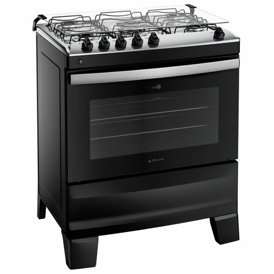 Imagem de Fogão Atlas Agile UP 5 bocas automático mesa de inox Preto Bivolt