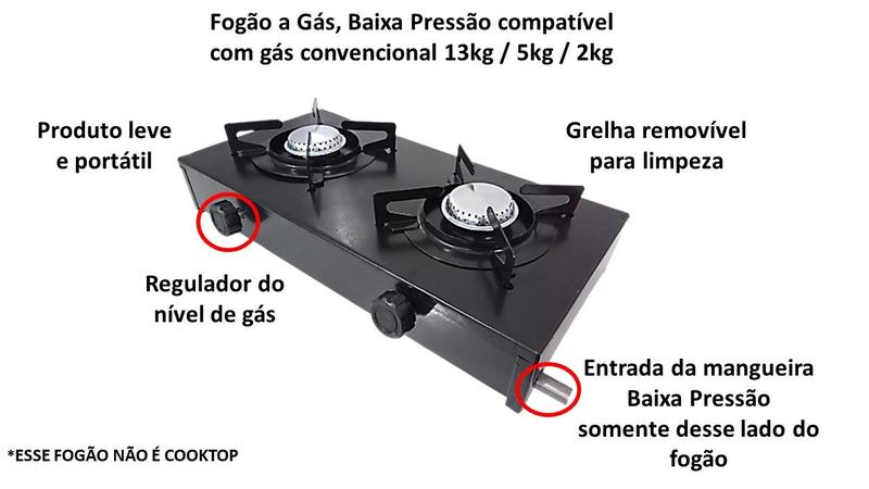 Imagem de Fogão Baixa Pressão 2 Bocas Cozinha Camping Caminhoneiro