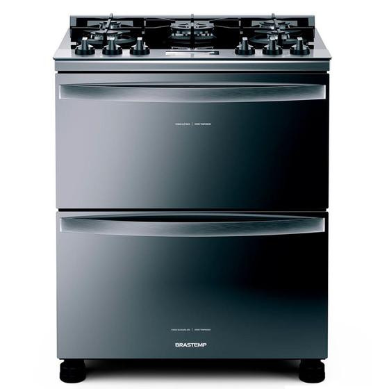 Fogão Brastemp 5 Bocas Duplo Forno Cor Inox com Mesa de Vidro e Touch Timer com Autodesligamento Menor preço em Fogão Brastemp 5 Bocas Duplo Forno Cor Inox com Mesa de Vidro e Touch Timer com Autodesligamento