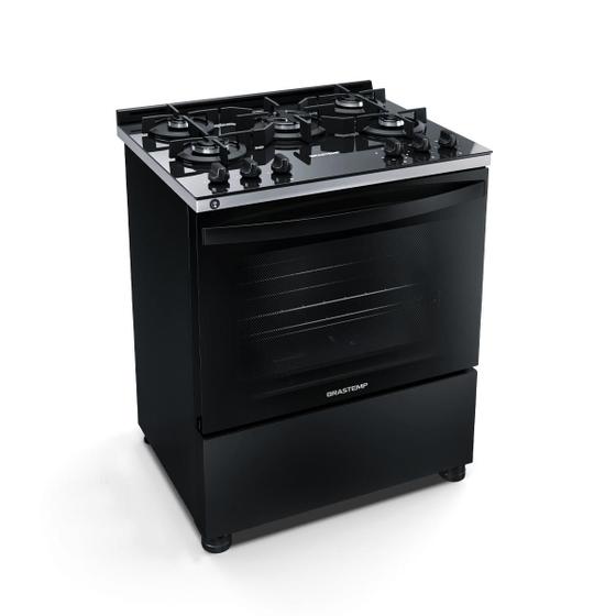 Imagem de Fogão Brastemp 5 Bocas Preto Com Mesa de Vidro e Turbo Chama - BFS5VCE