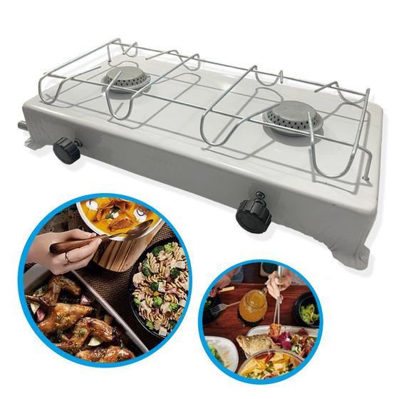 Fogão Camping Campeiro Portátil A Gás Duas Bocas Forno Branco - Jolly ...