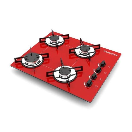 Imagem de Fogão Cooktop 4 Bocas Ultra Chama Bivolt Chamalux - Vermelho