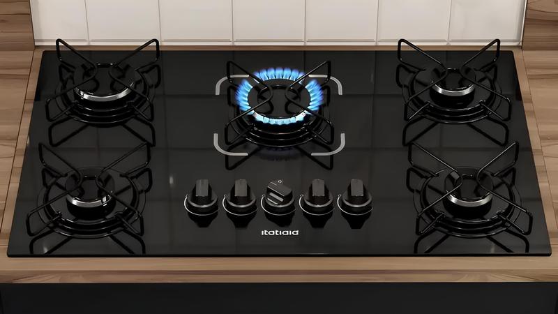 Imagem de Fogão Cooktop 5 Bocas Itatiaia Vidro Temperado Preto Essencial