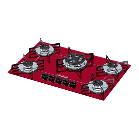 Fogão Cooktop 5 Bocas Tripla Chama Vermelho Chamalux Gás Bivolt
