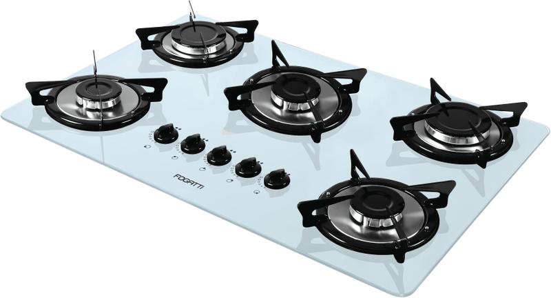 Imagem de Fogão Cooktop 5 Bocas V500x Branco Inox À Gás Bivolt Fogatti