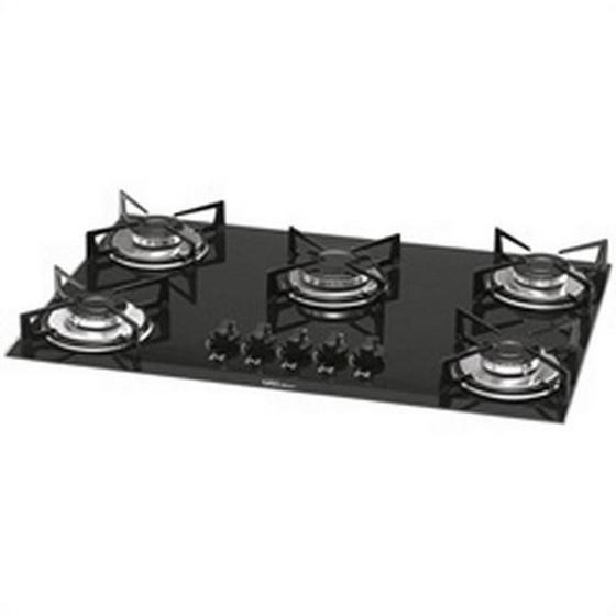 Imagem de Fogão Cooktop 5 Queimadores Gás Mesa Vidro Preto Bivolt