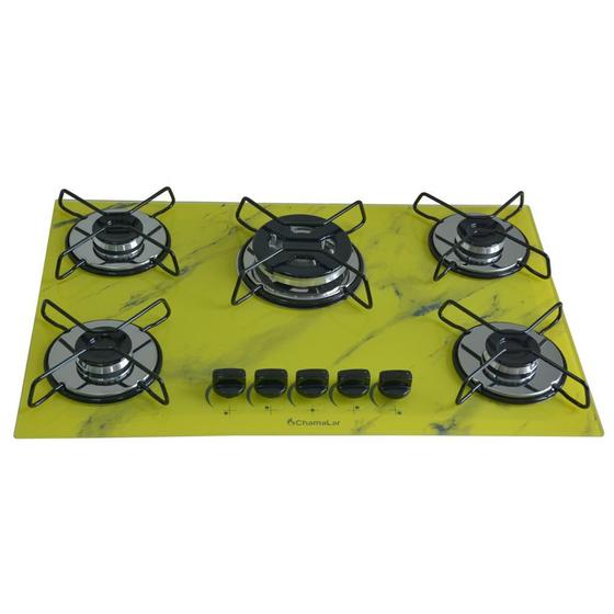 Cooktop 5 Bocas Chamalar Amarelo - Tripla Chama Marmorizado - Gás Bivolt