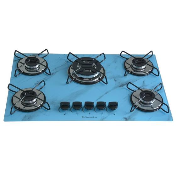 Cooktop 5 Bocas Chamalar Azul - Tripla Chama Marmorizado - Gás Bivolt Cooktop 5 Bocas Chamalar Azul - Tripla Chama Marmorizado - Gás Bivolt