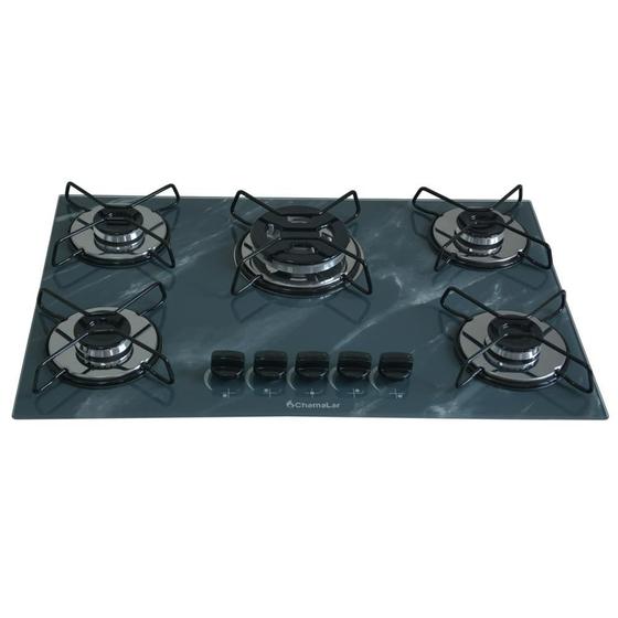 Cooktop 5 Bocas Chamalar Cinza - Tripla Chama Marmorizado - Gás Bivolt