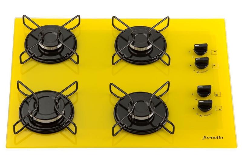 Cooktop 4 Bocas Fornello Amarelo - Mega Chama - Gás Bivolt Cooktop 4 Bocas Fornello Amarelo - Mega Chama - Gás Bivolt