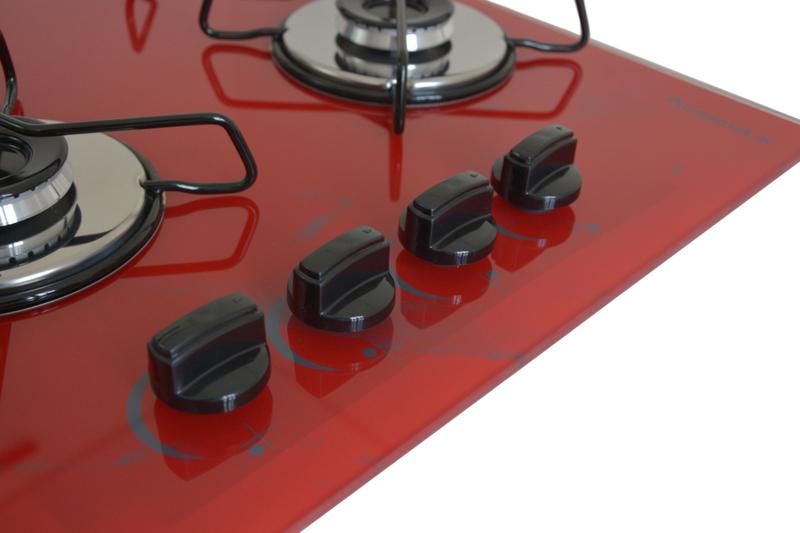 Cooktop 4 Bocas Chamalar Vermelho - Ultra Chama Marmorizado - Gás Bivolt