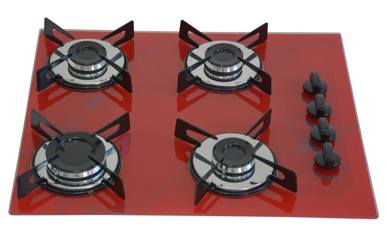 Cooktop 4 Bocas Chamalar Vermelho - Premium Ultra Chama Marmorizado - Gás Bivolt