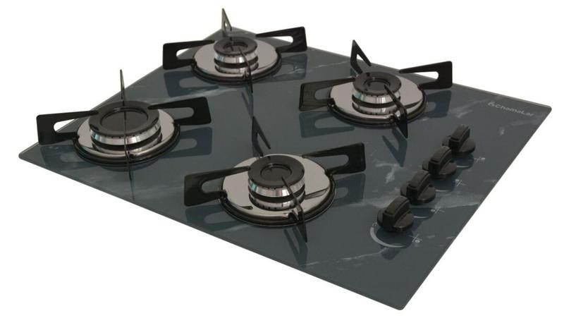 Cooktop 4 Bocas Chamalar Cinza - Premium Ultra Chama Marmorizado - Gás Bivolt Cooktop 4 Bocas Chamalar Cinza - Premium Ultra Chama Marmorizado - Gás Bivolt