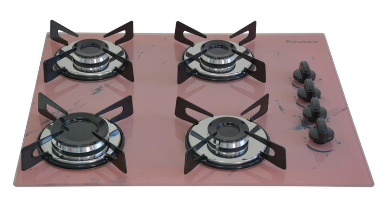 Cooktop 4 Bocas Chamalar Rosa - Premium Ultra Chama Marmorizado - Gás Bivolt