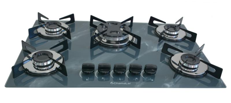 Cooktop 5 Bocas Chamalar Cinza - Premium Tripla Chama Marmorizado - Gás Bivolt Cooktop 5 Bocas Chamalar Cinza - Premium Tripla Chama Marmorizado - Gás Bivolt