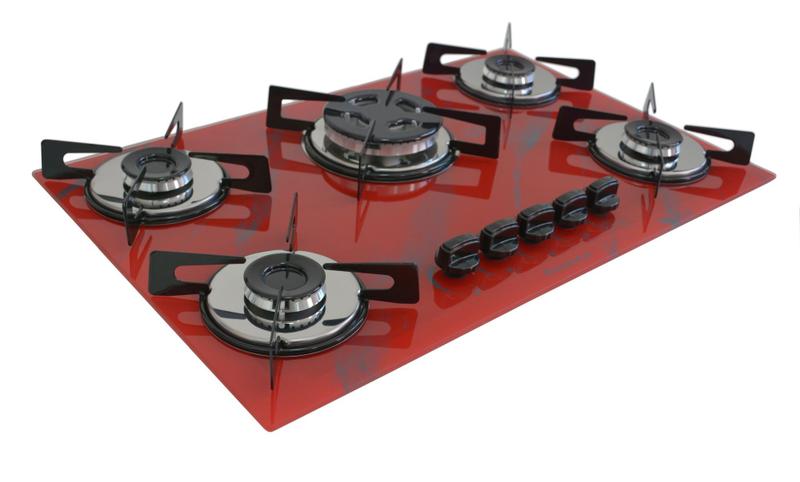 Cooktop 5 Bocas Chamalar Vermelho - Premium Tripla Chama Marmorizado - Gás Bivolt Cooktop 5 Bocas Chamalar Vermelho - Premium Tripla Chama Marmorizado - Gás Bivolt