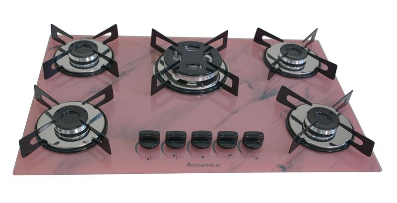 Cooktop 5 Bocas Chamalar Rosa - Premium Tripla Chama Marmorizado - Gás Bivolt Cooktop 5 Bocas Chamalar Rosa - Premium Tripla Chama Marmorizado - Gás Bivolt