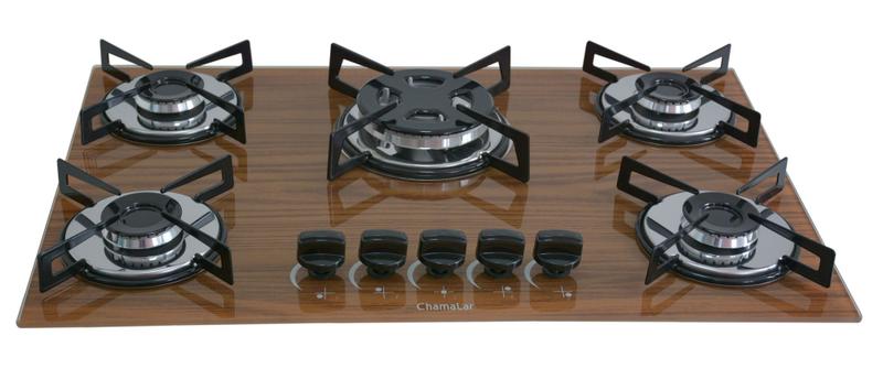 Cooktop 5 Bocas Chamalar Marrom – Ultra Chama Amadeirado Escuro – Gás Bivolt