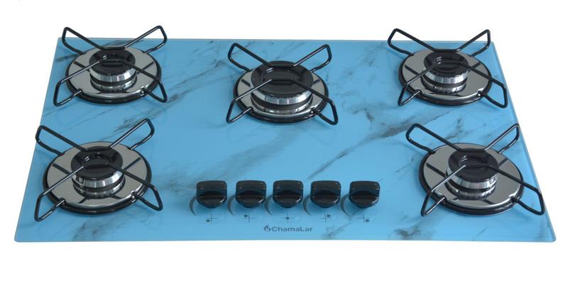 Cooktop 5 Bocas Chamalar Azul - Ultra Chama Marmorizado - Gás Bivolt Cooktop 5 Bocas Chamalar Azul - Ultra Chama Marmorizado - Gás Bivolt
