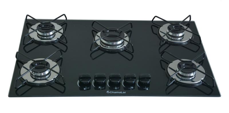 Imagem de Fogão Cooktop À Gás 5 Bocas ChamaLar Ultra Chama Vidro Bivolt