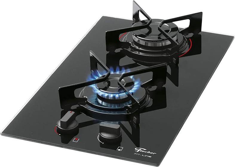 Imagem de Fogão Cooktop à Gás Fischer 2 Bocas Fit Line Vidro Preto Bivolt Superautomático