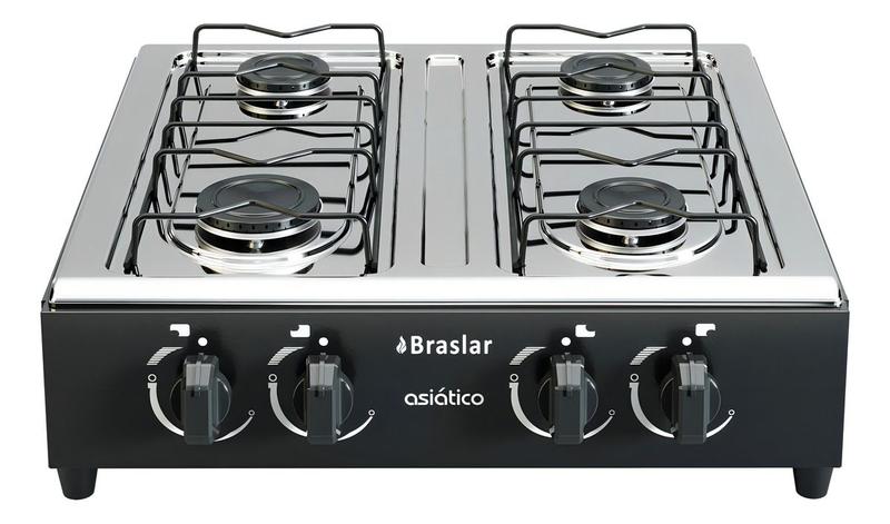 Imagem de Fogão Cooktop Asiatico A Gás Em Inox 4 Bocas Braslar