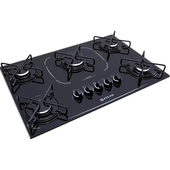 Fogão Cooktop Atlas 5 Bocas Acendimento Automático Agile Up Glass