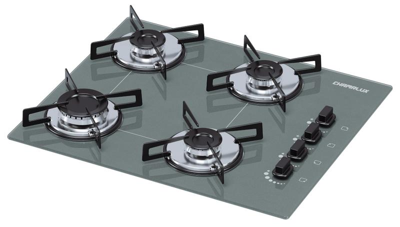 Imagem de Fogão Cooktop Chamalux 4 Bocas Ultra Chama Prata 127v/220v Trempe de Chapa