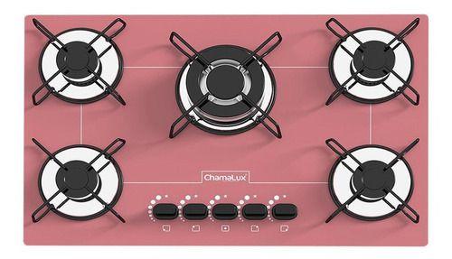 Imagem de Fogão Cooktop Chamalux 5 Bocas Tripla Chama Rosa 110v/220v