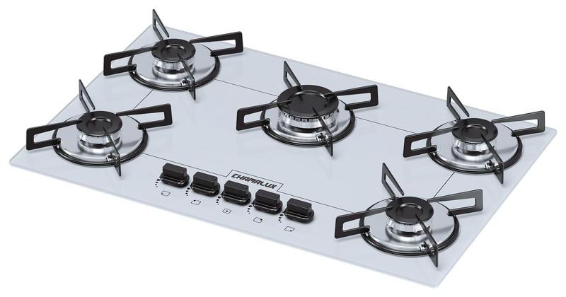 Imagem de Fogão Cooktop Chamalux 5 Bocas Ultra Chama Branco 110v/220v Trempe de Chapa