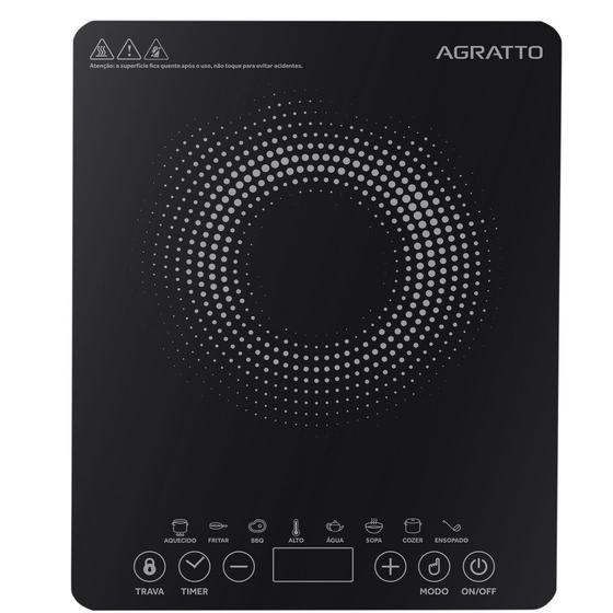 Fogão Cooktop de Indução Preto Agratto 1 Boca - 220v Menor preço em Fogão Cooktop de Indução Preto Agratto 1 Boca - 220v