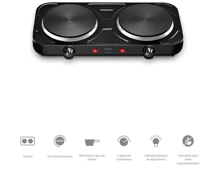 Fogão cooktop elétrica Elgin 2 bocas 2000W Cooktop 2 Bocas Magazine