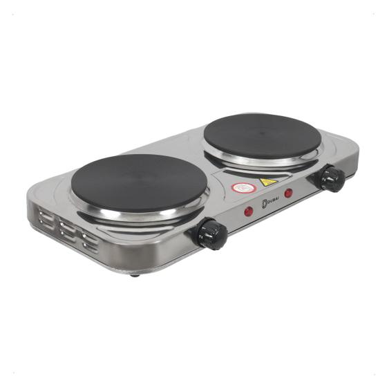 Fogão Cooktop Elétrica Prateado Inox 2 Bocas Chapa 110 220 V AMG