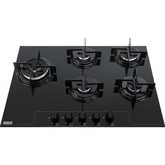Fogão Cooktop Elétrico 5 Bocas Glass TriplaChama a Gás Preto