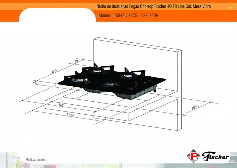 Fogão cooktop fischer 4 bocas fit line gás mesa vidro Cooktop 4 Bocas Magazine Luiza