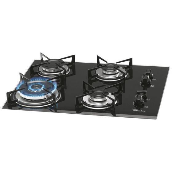 Imagem de Fogao cooktop fischer 4 bocas tripla chama a gas mesa vidro preto