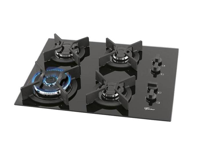 Fogao cooktop fischer 4 bocas tripla chama infinity gas mesa vidro preto Cooktop 4 Bocas