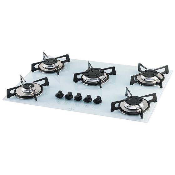 Fogão Cooktop Fischer 5Q Gás Mesa Vidro Branco Bivolt Cooktop 5 Bocas