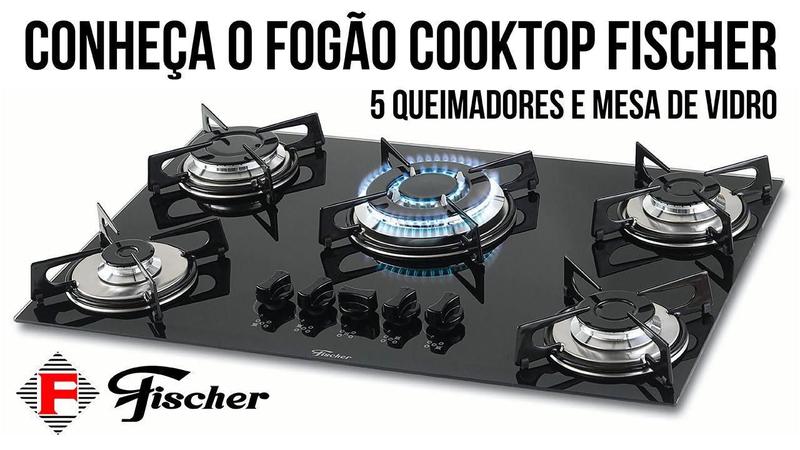 Imagem de Fogão Cooktop Fischer 5Q Gás Mesa Vidro - Preto