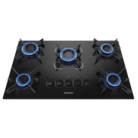 Imagem de Fogão Cooktop Itatiaia Electra 5 Bocas Mesa de Vidro Preto 127/220V Trempe Aço