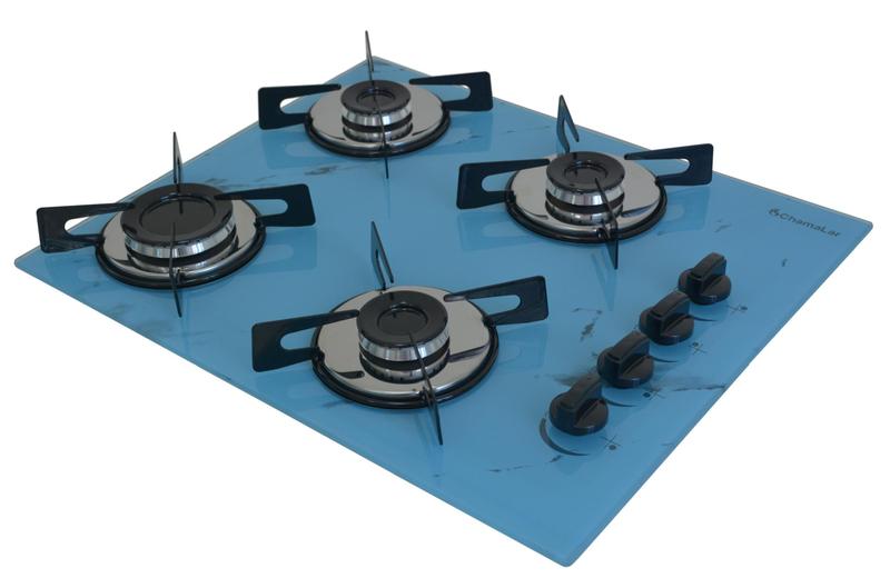 Imagem de Fogão Cooktop Premium 4 Bocas Ultra Chama Marmorizado Azul