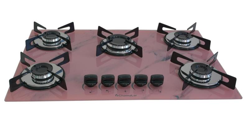 Imagem de Fogão Cooktop Premium 5 Bocas Ultra Chama Marmorizado Rosa