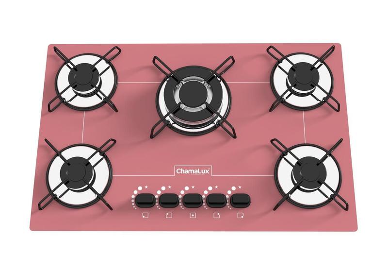 Imagem de Fogão Cooktop Ultra Chama 5 Bocas Rosa - Chamalux