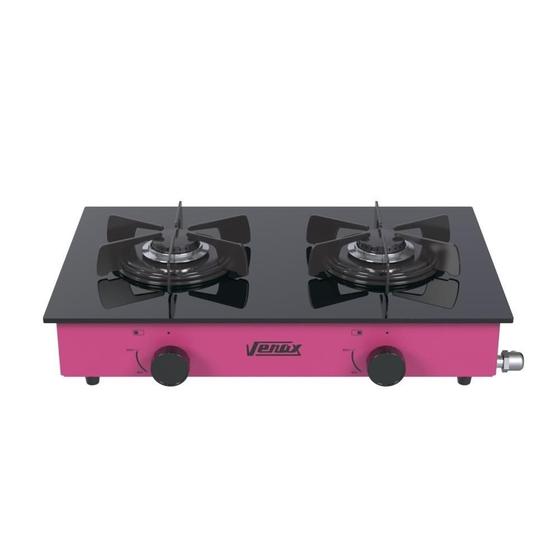 Imagem de Fogao de Mesa 2 Bocas Venax Flamalar Vitreo Pink Gas Glp