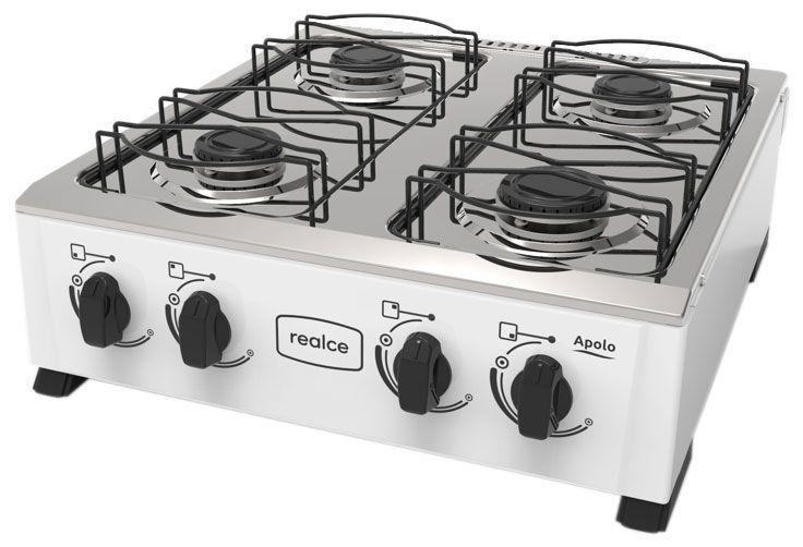 Fogão de Mesa Branco Sem Tampa 4 Bocas Apolo A Gás Realce - Fogão 4 ...