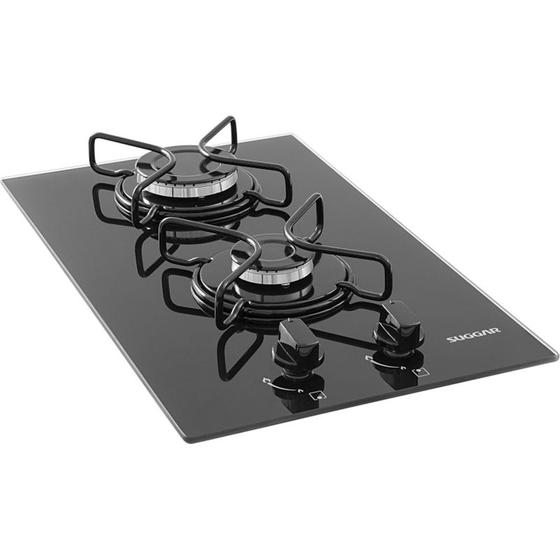 Fogão de Mesa Cooktop 2 Bocas Vidro Preto à Gás Suggar FG2002AVP Menor preço em Fogão de Mesa Cooktop 2 Bocas Vidro Preto à Gás Suggar FG2002AVP