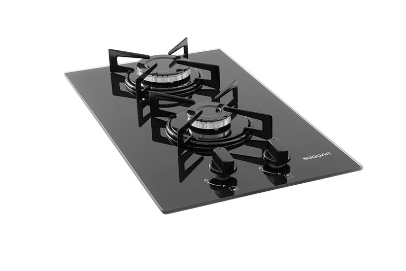 Fogão de mesa cooktop 2 bocas vidro preto à gás suggar fg2002vp