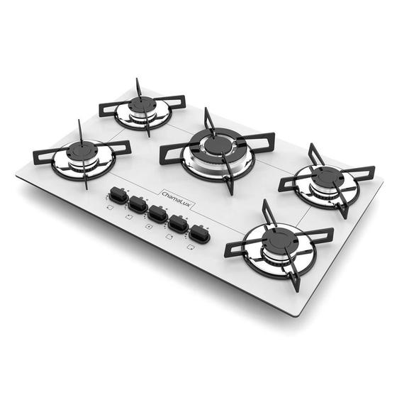 Fogão de Mesa Vidro Cooktop Branco 5 bocas Ultra Chama Chamalux Cooktop 5 Bocas Magazine Luiza